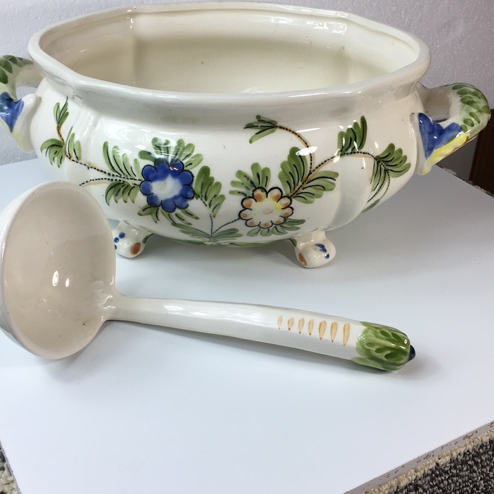 Vintage large Ceramic Serving Bowl & Spoon